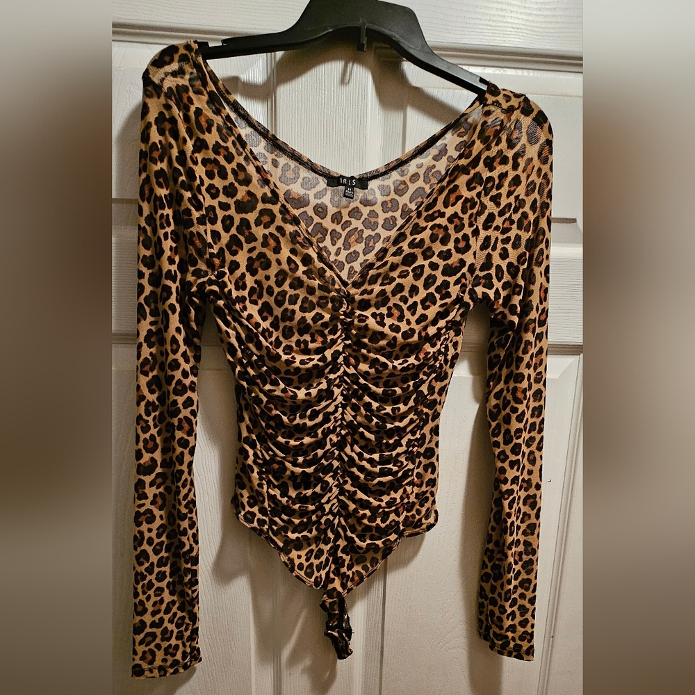 Iris Brown and Black Ruched Long Sleeve Bodysuit